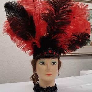 Red and Black Feathered Headpiece